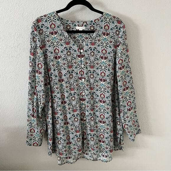 J Jill White Patterned Button Front Top - Picture 1 of 5